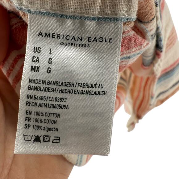 American Eagle Resort Shirt Size L Mens Short Sleeve Button Up Striped Cabana - Picture 5 of 6